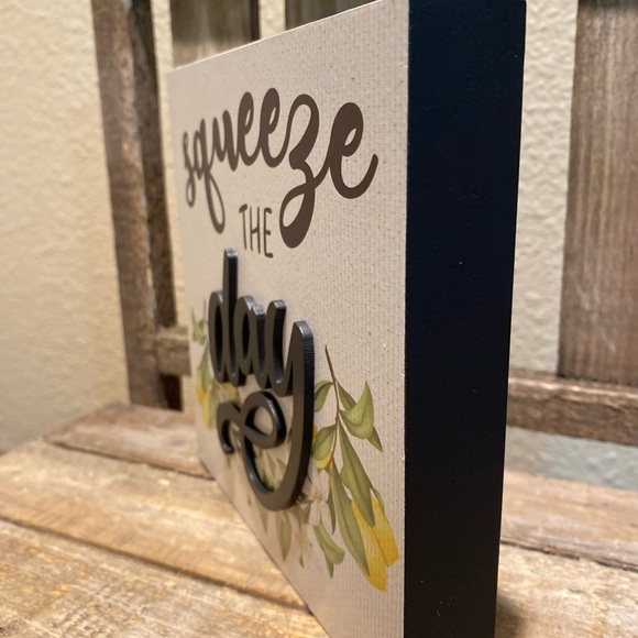 Squeeze The Day Lemon Block Wood Sign For Tier Trays, Tabletop or Shelf, Lemon - Picture 7 of 12